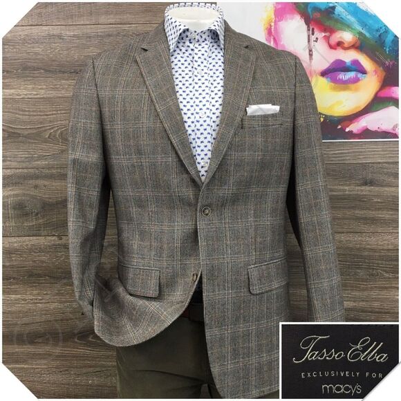 TASSO ELBA Mens‎ Blazer Sport Coat Casual Jacket Size 40L Two Button Wool Suit